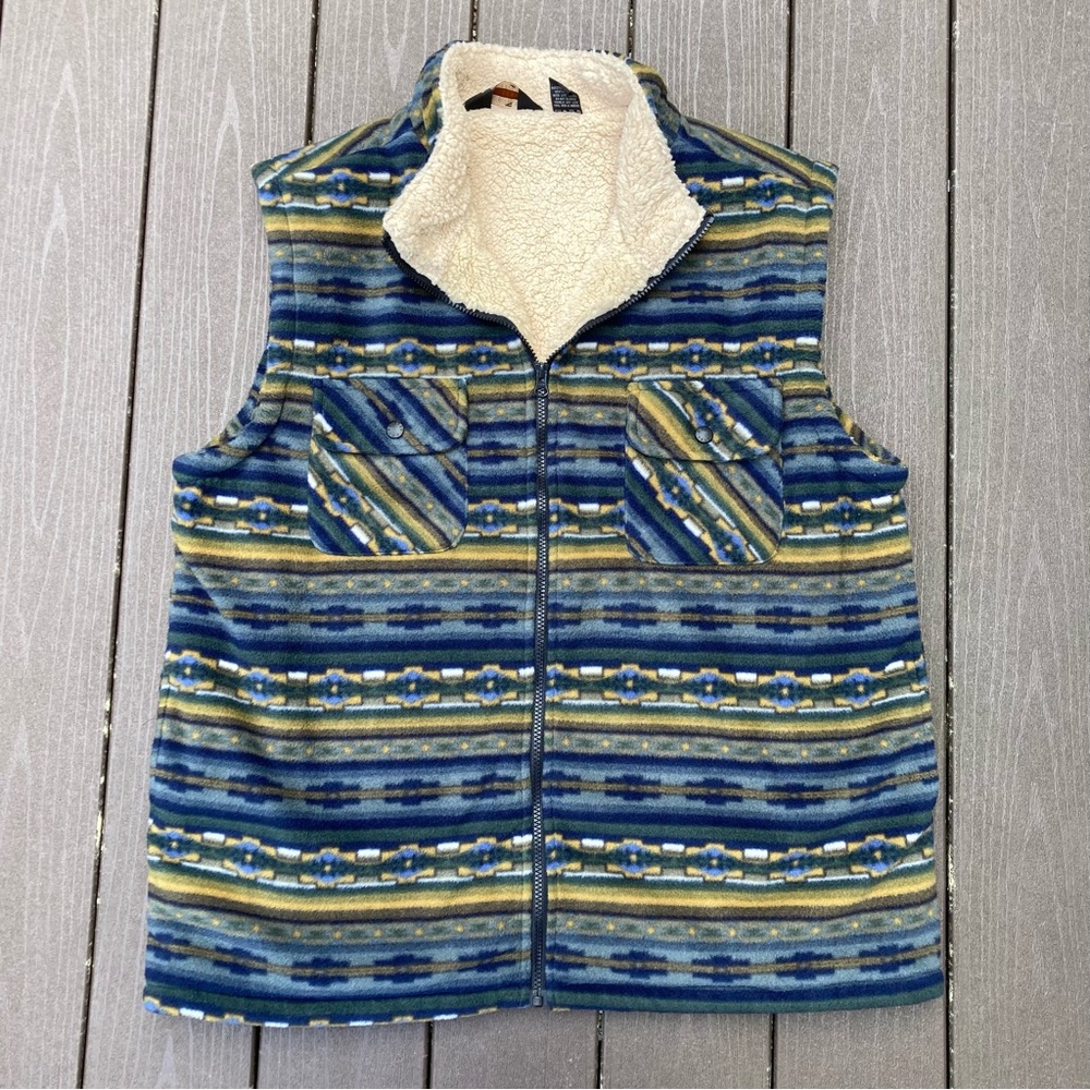 Guide Gear Men’s Aztec Southwestern Sherpa Lined Full Zip Blue Vest Size XL